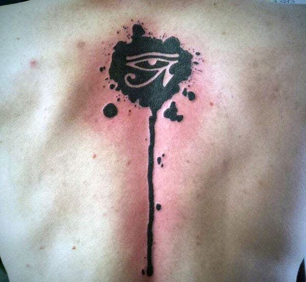 Dripping Paint Watercolor Eye Of Horus Negative Space Mens Back Tattoos