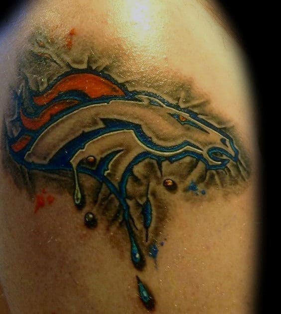 Dripping Panit Denver Broncos Guys Stone Upper Arm Tattoo