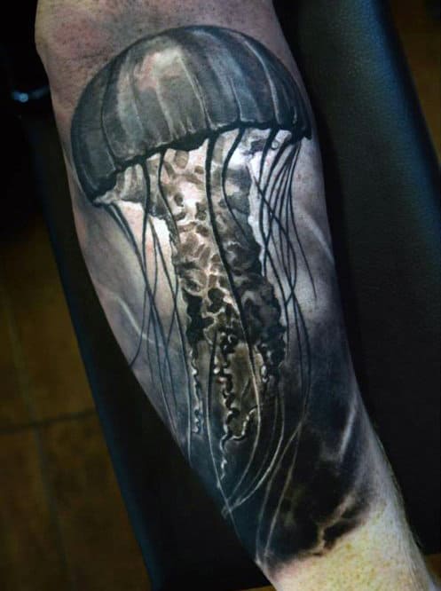 Dusty Grey Jellyfish Tattoo Mens Forearms
