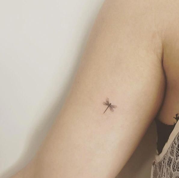 Perfectly sized dragonfly inked into the arm to create a simple look 