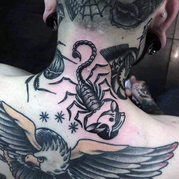 Eagle And Scorpion Tattoo On Neck For Guys