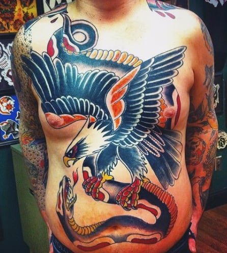 Eagle And Snake Male Tattoo On Chest