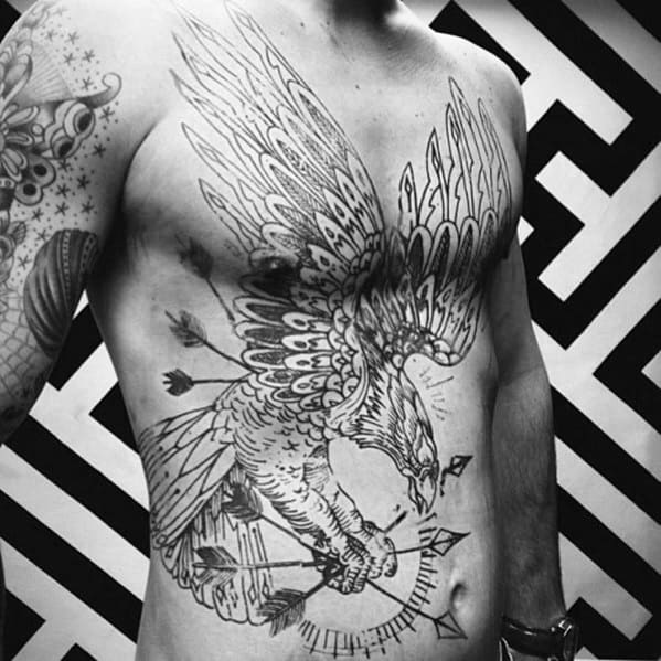 Eagle Flying With Arrows Traditional Mens Full Chest Tattoo