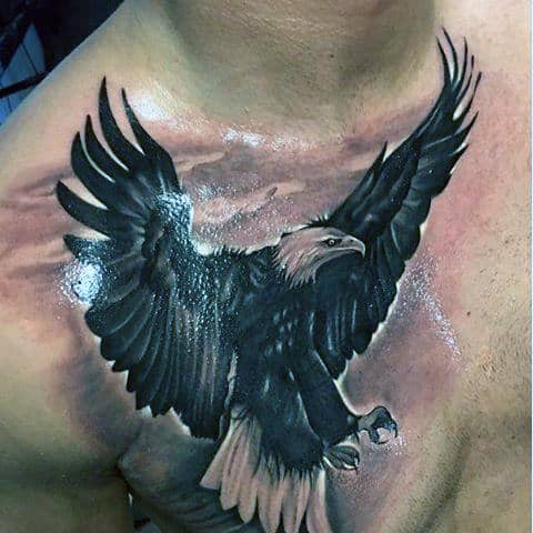 Eagle White And Black Ink Realistic Mens Chest Tattoos