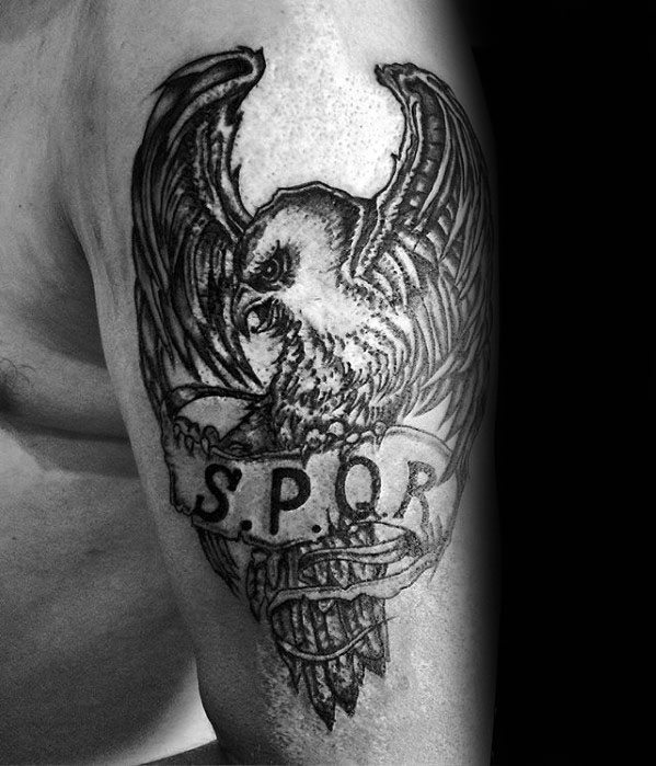 Eagle With Banner Guys Spqr Arm Tattoos