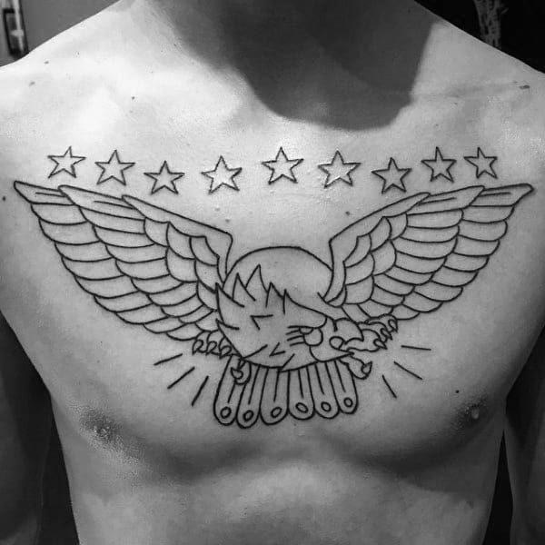 Eagle With Multiple Stars Mens Chest Tattoo