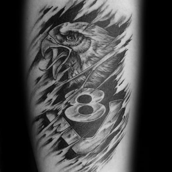 Eagle With V8 Mens Ripped Skin Arm Tattoo