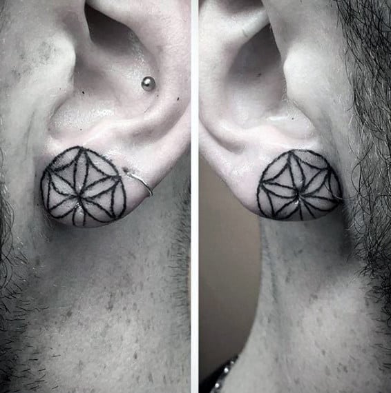 Ear Flower Of Life Male Tattoos