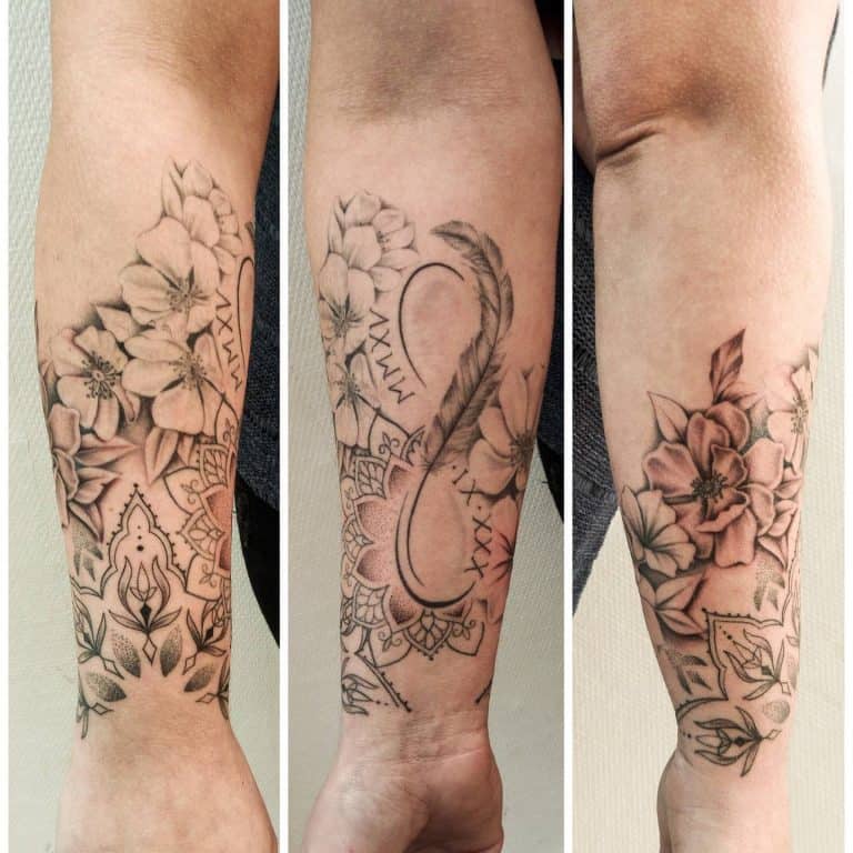 41 Best Infinity Tattoos   Eastern Style Negative Space Feathers Flowers Infinity Tattoo 768x768 