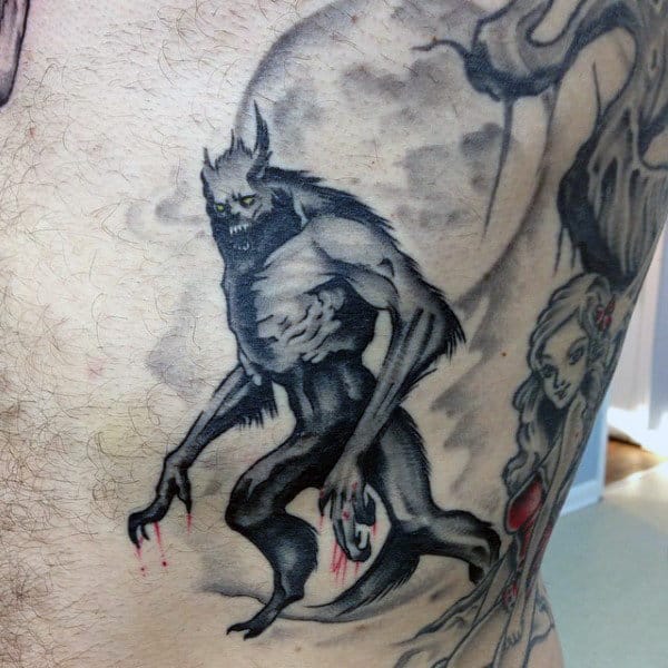 Eerie Werewolf Tattoo Mens Back
