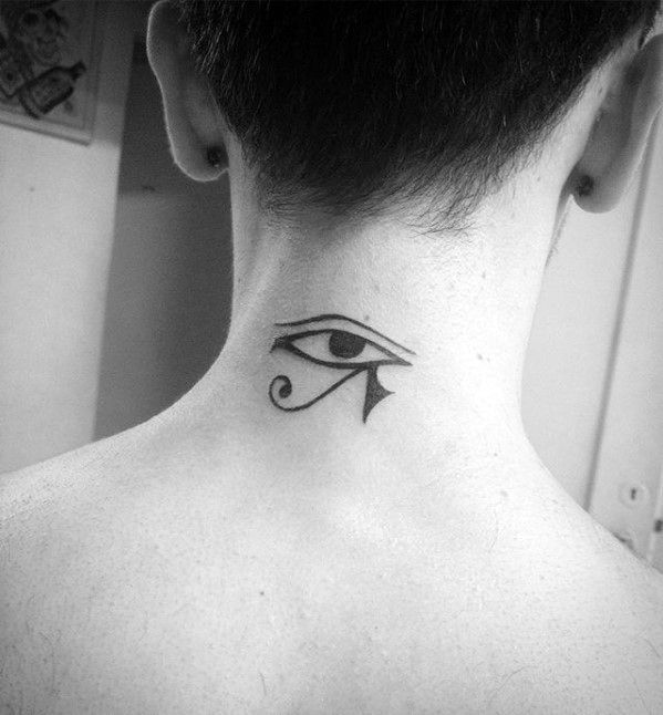 Egyptian Eye Back Of Neck Male Small Tattoos