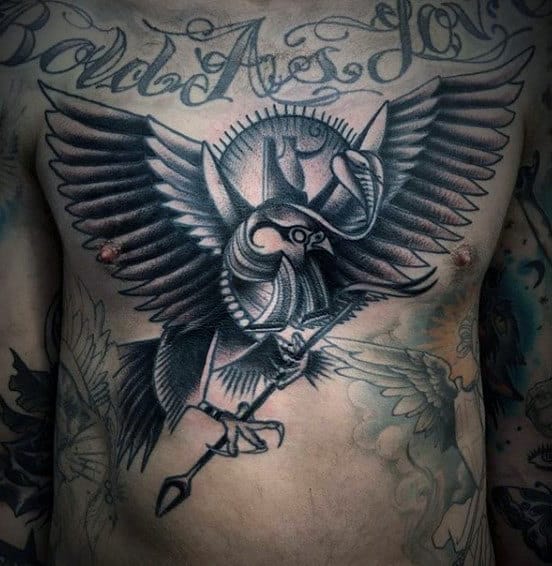 Egyptian Falcon Mens Chest Tattoos