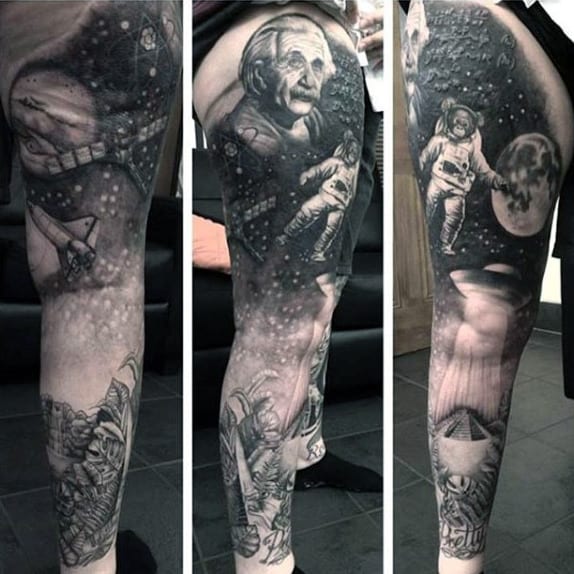 Einstein And Astronaut Space Tattoo Mens Full Sleeves