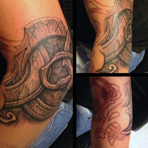 Elbow Male Wood Carving Tattoos