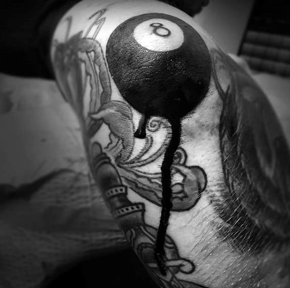 Elbow Mens 8 Ball Dripping Black Ink Tattoo Designs