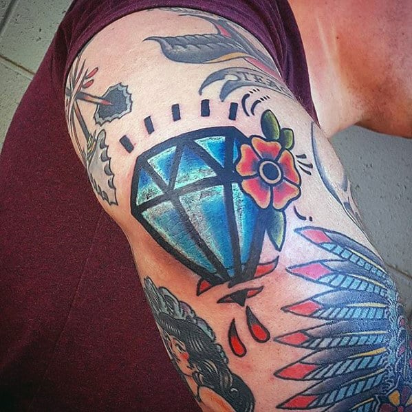 Elbow Mens Traditional Blue Diamond Tattoo Ideas