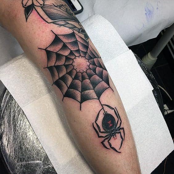 Elbow Spider Web Traditional Male Tattoos