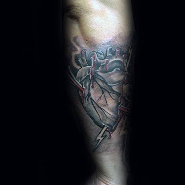 Electrical Heart Lineman Male Forearm Tattoo