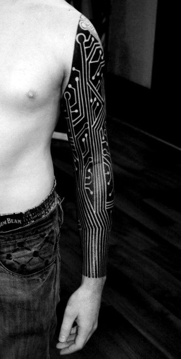 Electronic Circuit Board Mens Blackwork Tattoos Full Sleeve