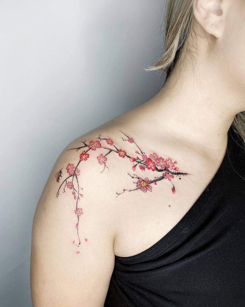 elegant flower shoulder tattoo jiang_tattooer