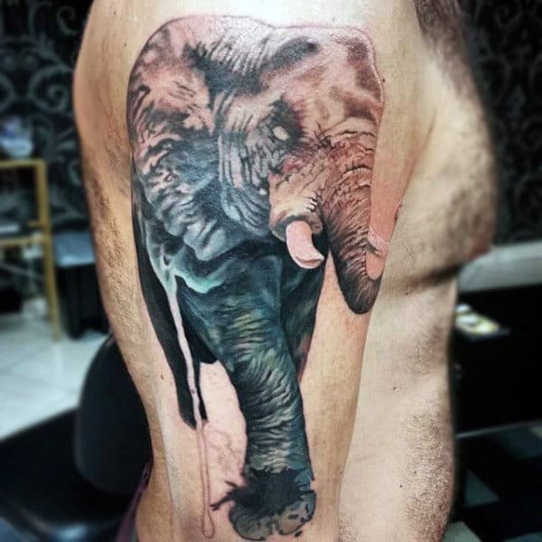 Elephant And Dung Tattoo Mens Arms