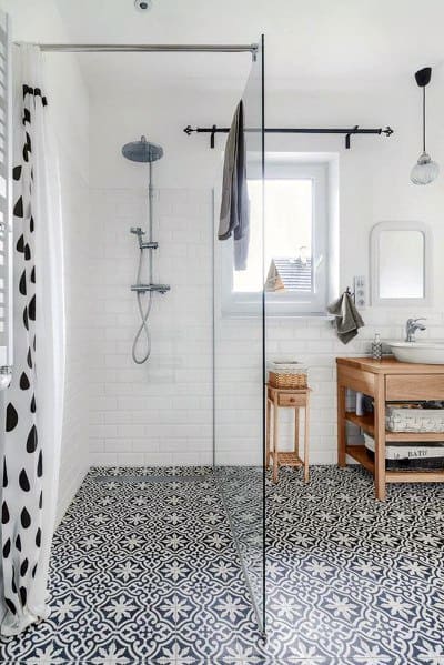black and white floor tile design bathroom