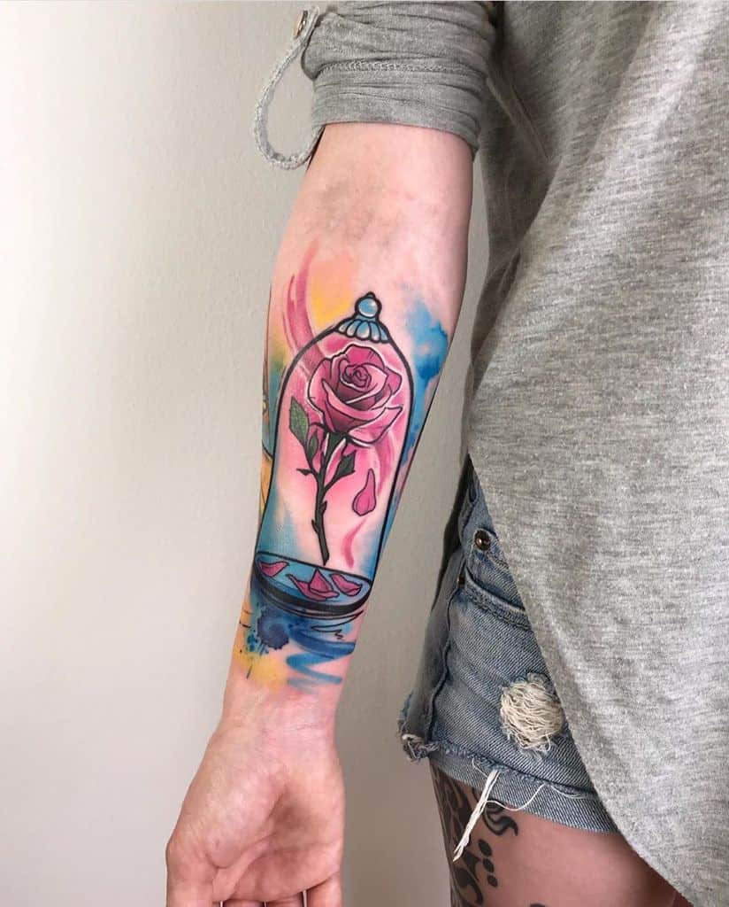 Enchanted Rose And Beauty And The Beast Half Sleeve Tattoo
