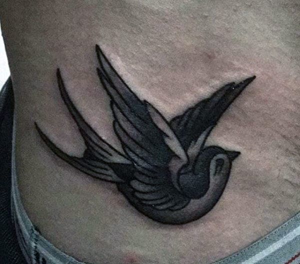 Endearing Grey Black Sparrow Tattoo Mens Torso