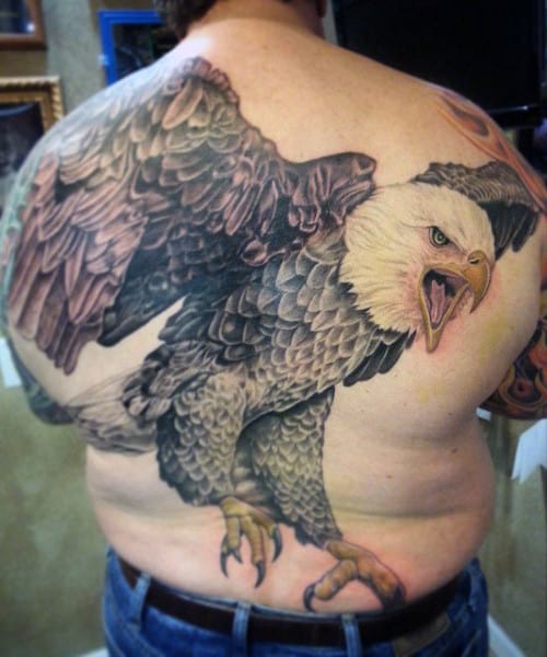 Enormous Realistic Bald Eagle Tattoo Mens Back