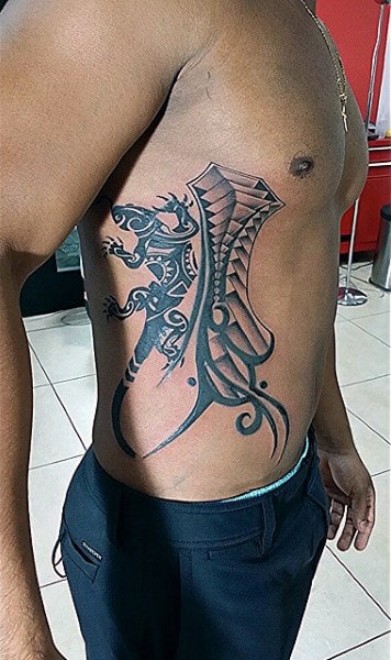 Ethnic Black Lizard Tattoos Mens Ribs