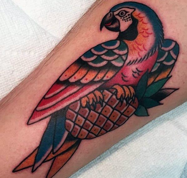Etro Traditional Arm Parrot Tattoo Ideas For Males