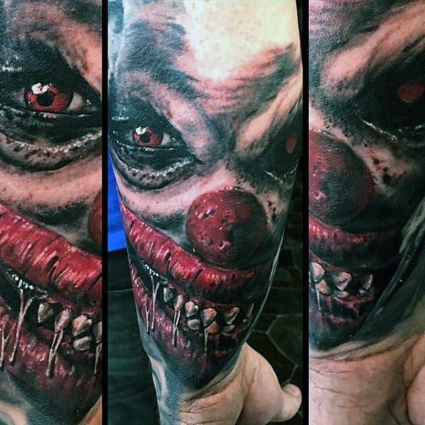 Evil Clown Face Mens Forearm Sleeve Tattoo