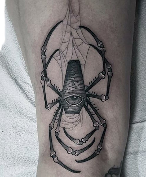 Evil One Eyed Spider Tattoo On Forearm Guys