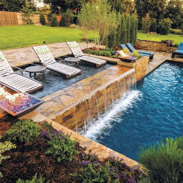 Excellent Backyard Ideas Stone Pool Waterfall