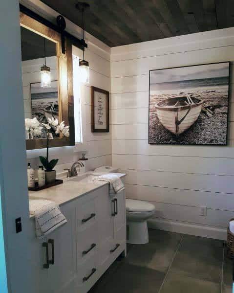Excellent Interior Ideas Shiplap Bathroom With Wood Ceiling