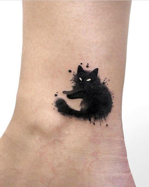 Excellent Small Watercolor Ankle Guys Cat Tattoos