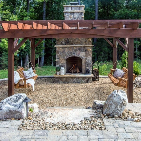 Exceptional Gravel Patio Ideas Wood Pergola With Fireplace