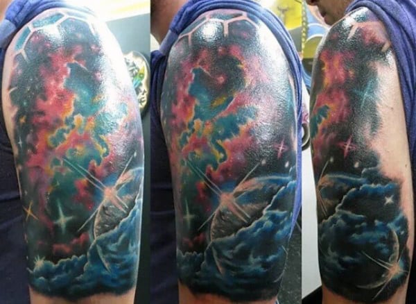 Extraordinary Male Universe Tattoo On Sleeve