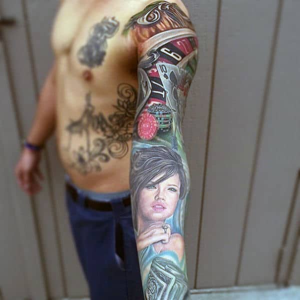 Extremely Gorgeous Poker Themed Tattoos Mens Sleeves