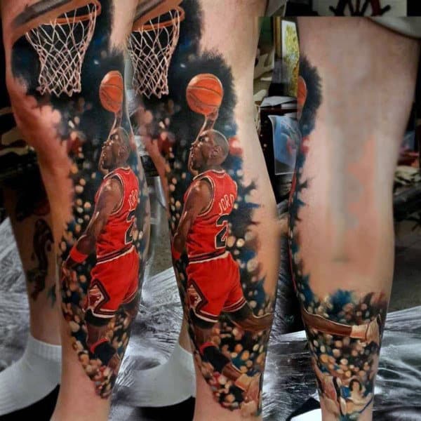 Extremely Real Photo Image Of Basketball Player Tattoo Mens Legs