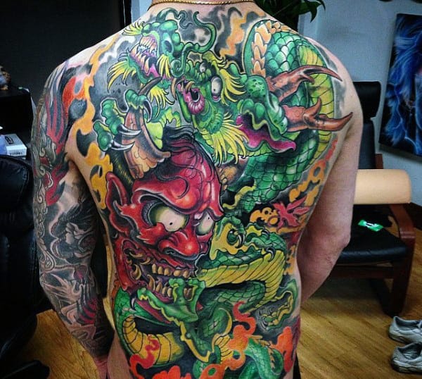 Eye Catching Colorful Dragon Tattoo Mens Full Back