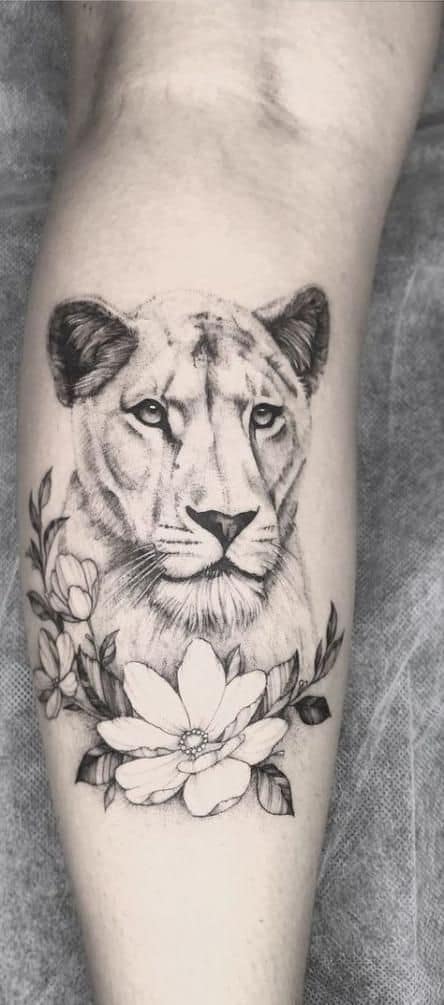 Eye Catching Inked Lioness Tattoo