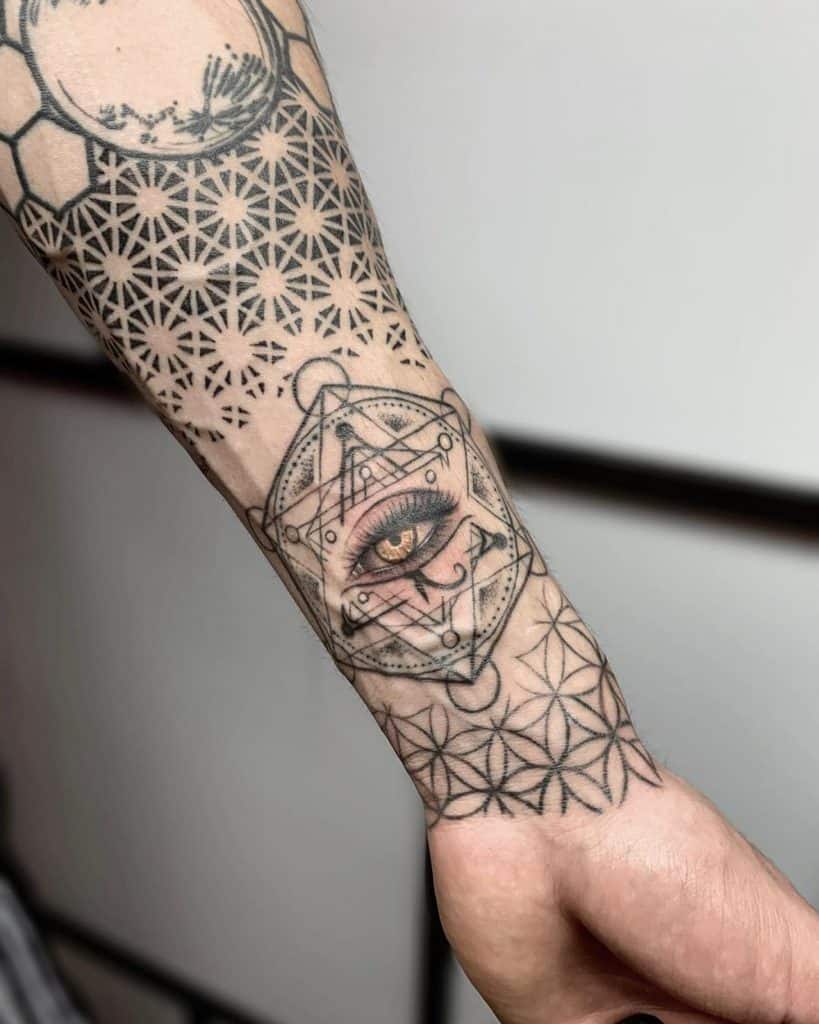 Eye Shapes Negative Space Forearm Abstract Tattoo