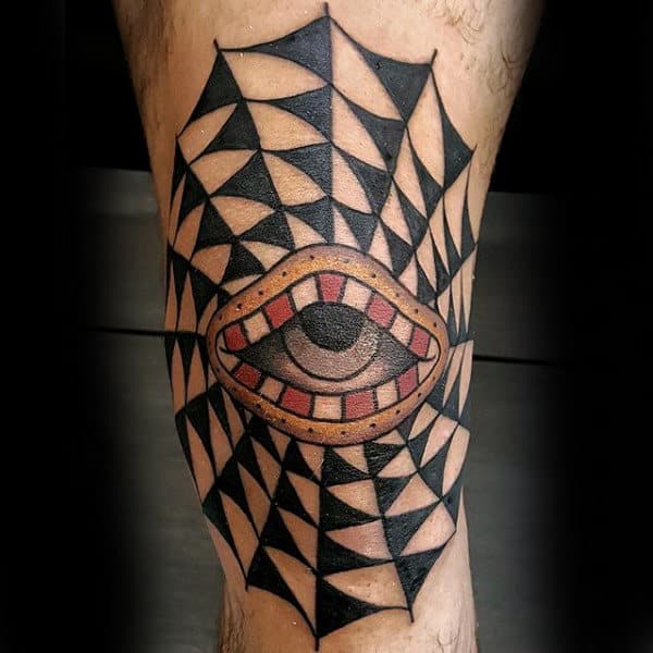 Eye Spider Web Elbow Tattoos For Males
