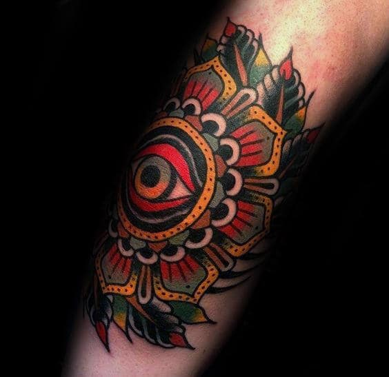 Eye With Flower Guys Traditional Elbow Old School Tattoos