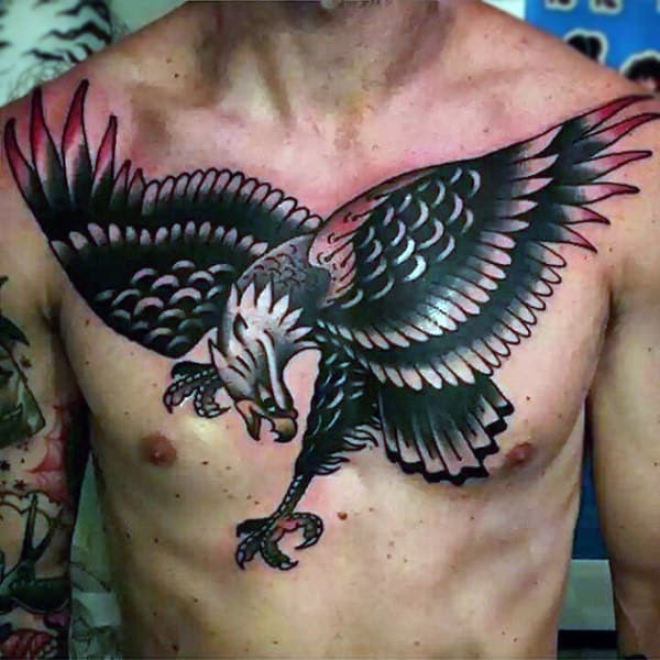 Fabulous Bald Eagle Tattoo With Red Bordered Wings Mens Chest