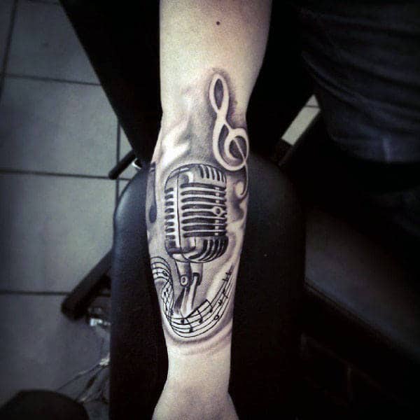 Fabulous Dark Microphone Tattoo Mens Forearms