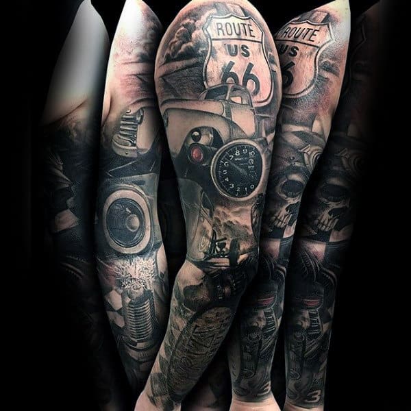 Fabulous Grey Hot Rod Tattoo Mens Full Sleeves