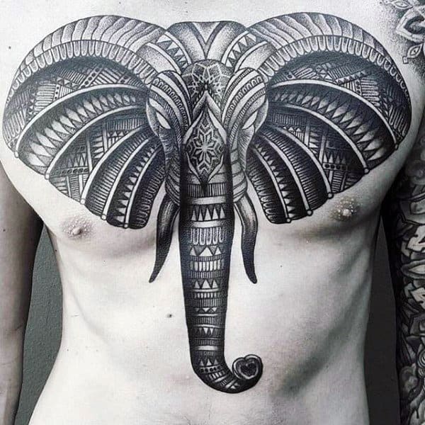 Fabulous Henna Patterned Elephant Tattoo Males Chest