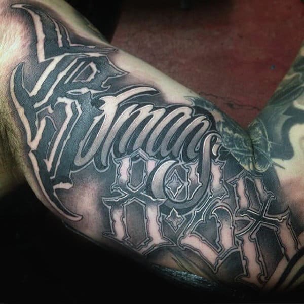 Fabulous Lettering Tattoo Male Forearms